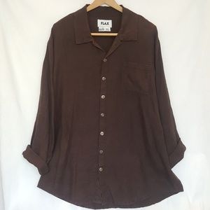 FLAX Lagenlook Collard Long Sleeve Linen Shirt M